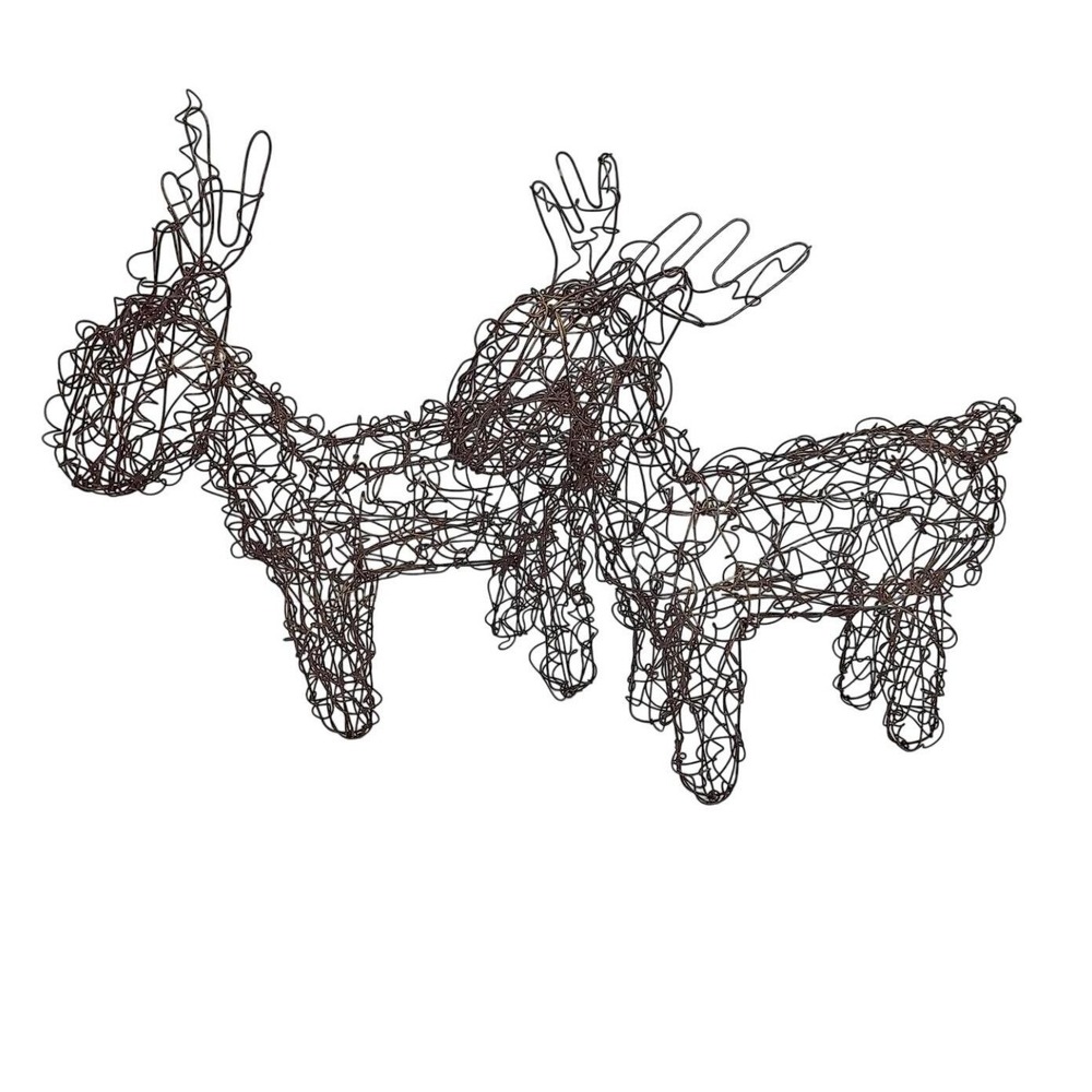 Rustic Sliver Woven Wire Reindeer Figurines Set of 2 Christmas Holiday Decor